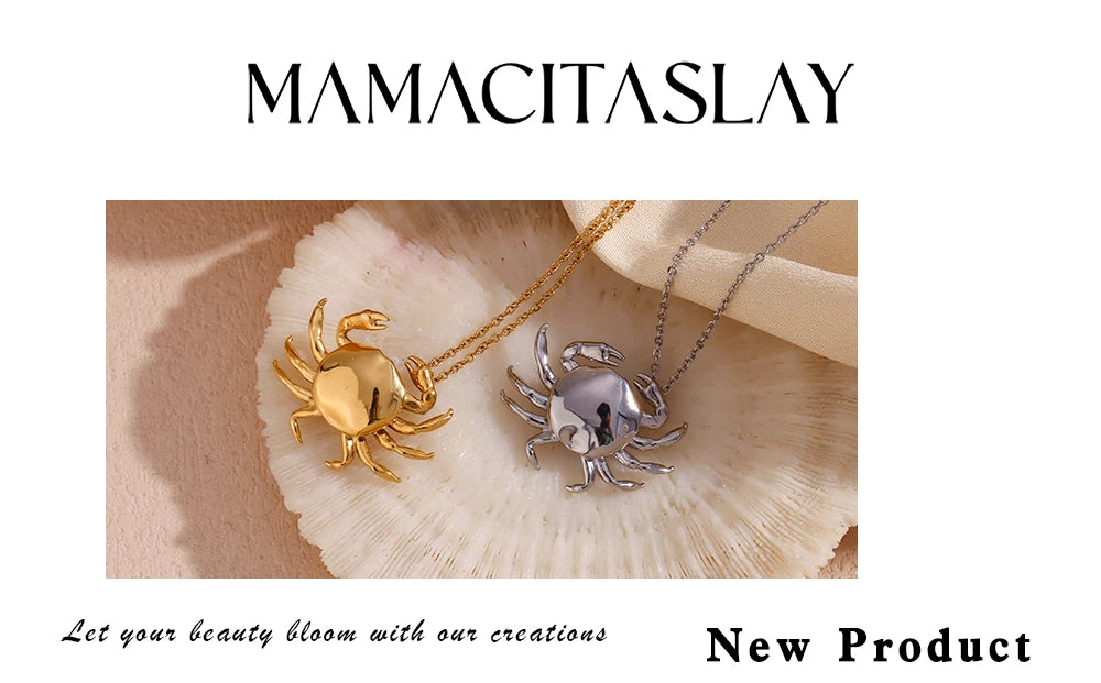 MamacitaSlay 2025 New Design Stainless Steel Crab Pendant Necklace Earrings 2PCS Holiday Party Waterproof Jewelry Set Women
