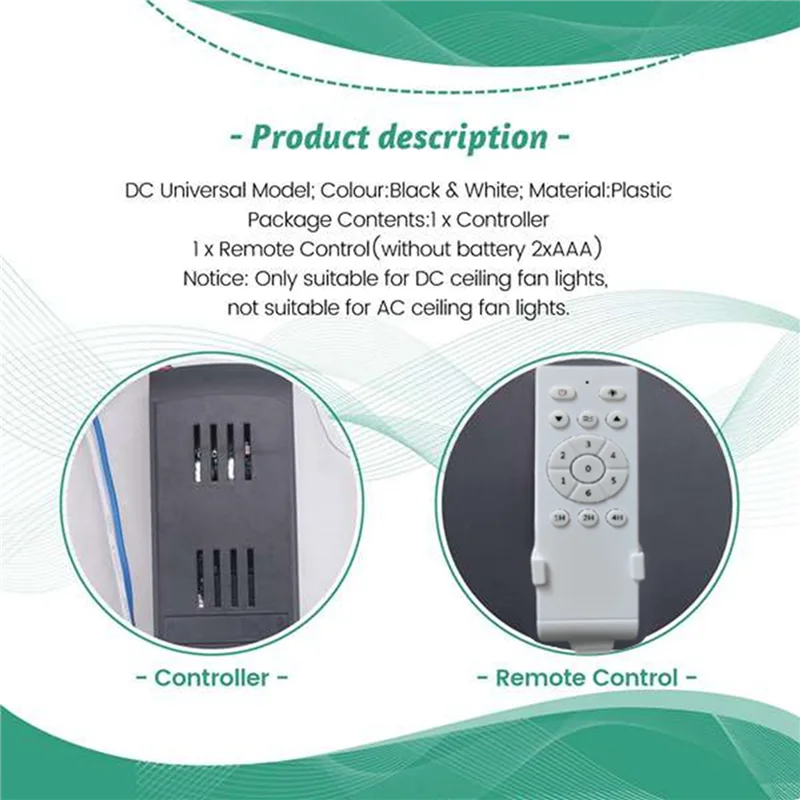 N98R 2X Universal Ceiling Fan Remote Control Kit Low Voltage 30W Dc Fan Light Driver Controller 6-Speed & Timing Remote