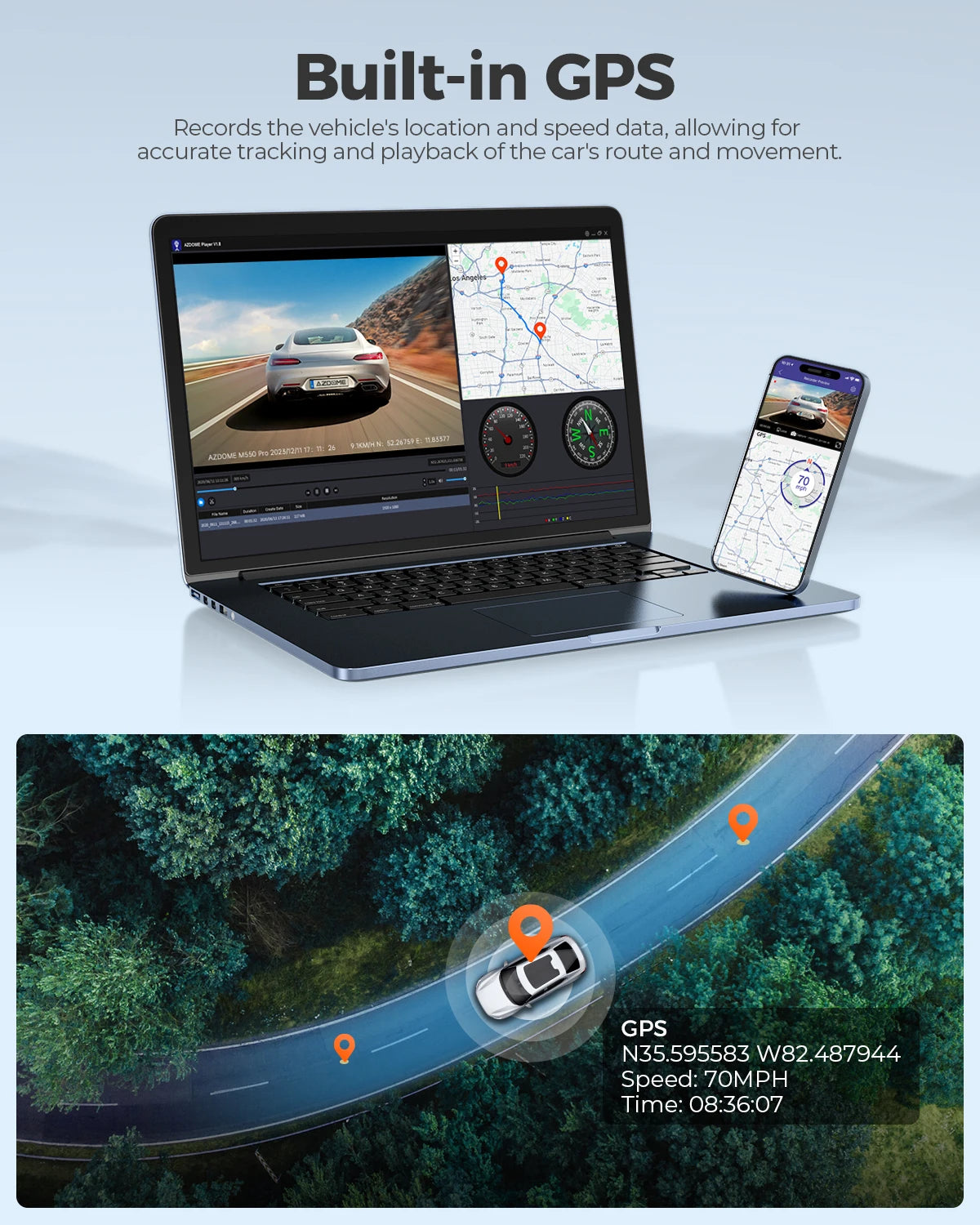 AZDOME M550 Pro Dash Cam 4K+1080P Built-in GPS 5G WiFi 3.19" IPS Screen Camera for Cars IR Night Vision 24H Parking Mode