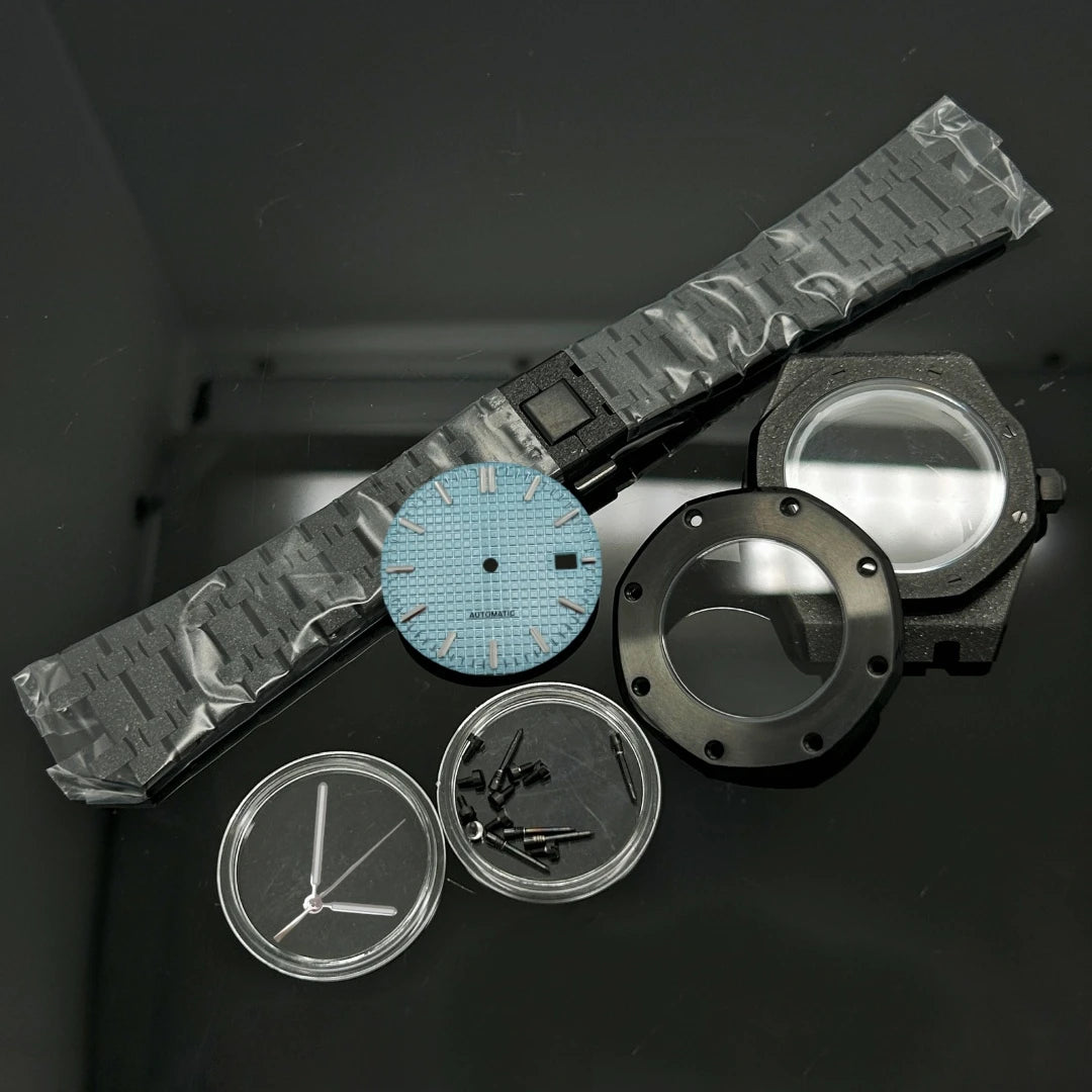 41mm Gold Black Matte Star Sand Steel Case Strap with 31.8mm Watch Dial for Oak NH35 NH36 NH70 Automatic Movement Watch Hands