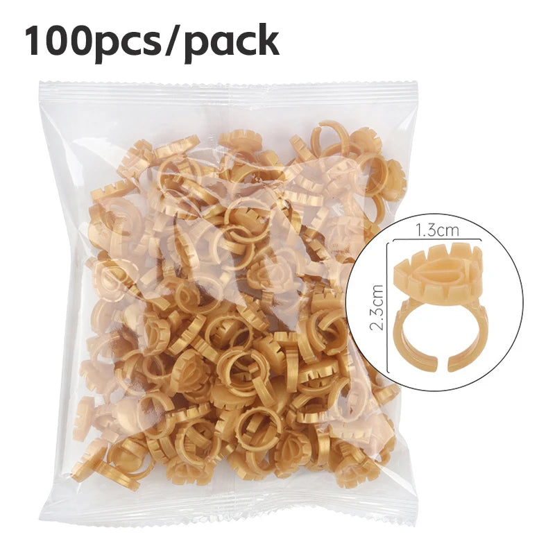 AILEISHI 100Pcs Disposable Eyelash Glue Fan Cup Rings Holder Container Tattoo Pigment Eyelash Extension Tools Lash Supplies