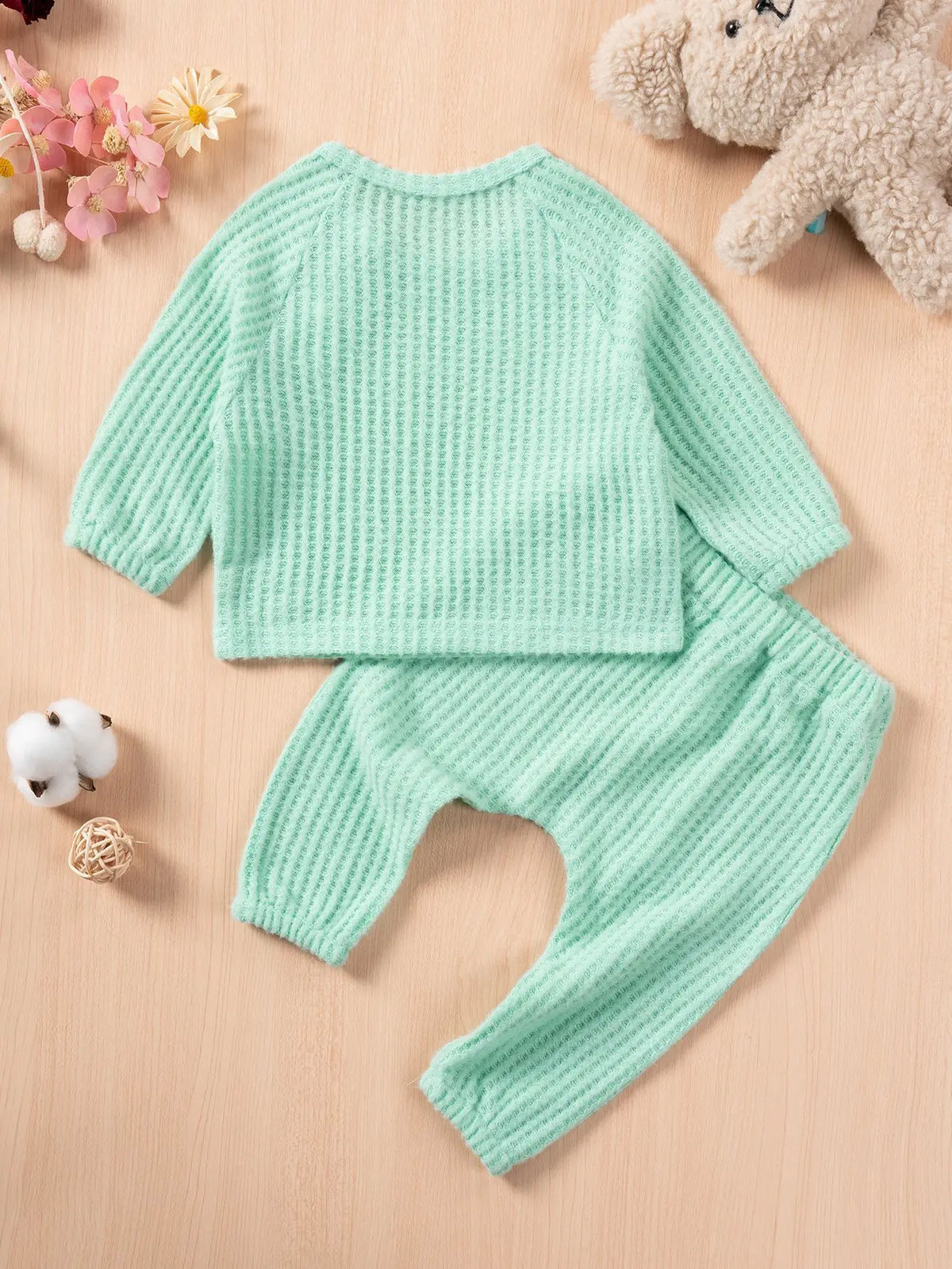 Baby Boys Girls Autumn Winter Set Pure Color Houndstooth Long Sleeve Round Neck Top with Long Pants Cute 1-3 Years Old Outfit