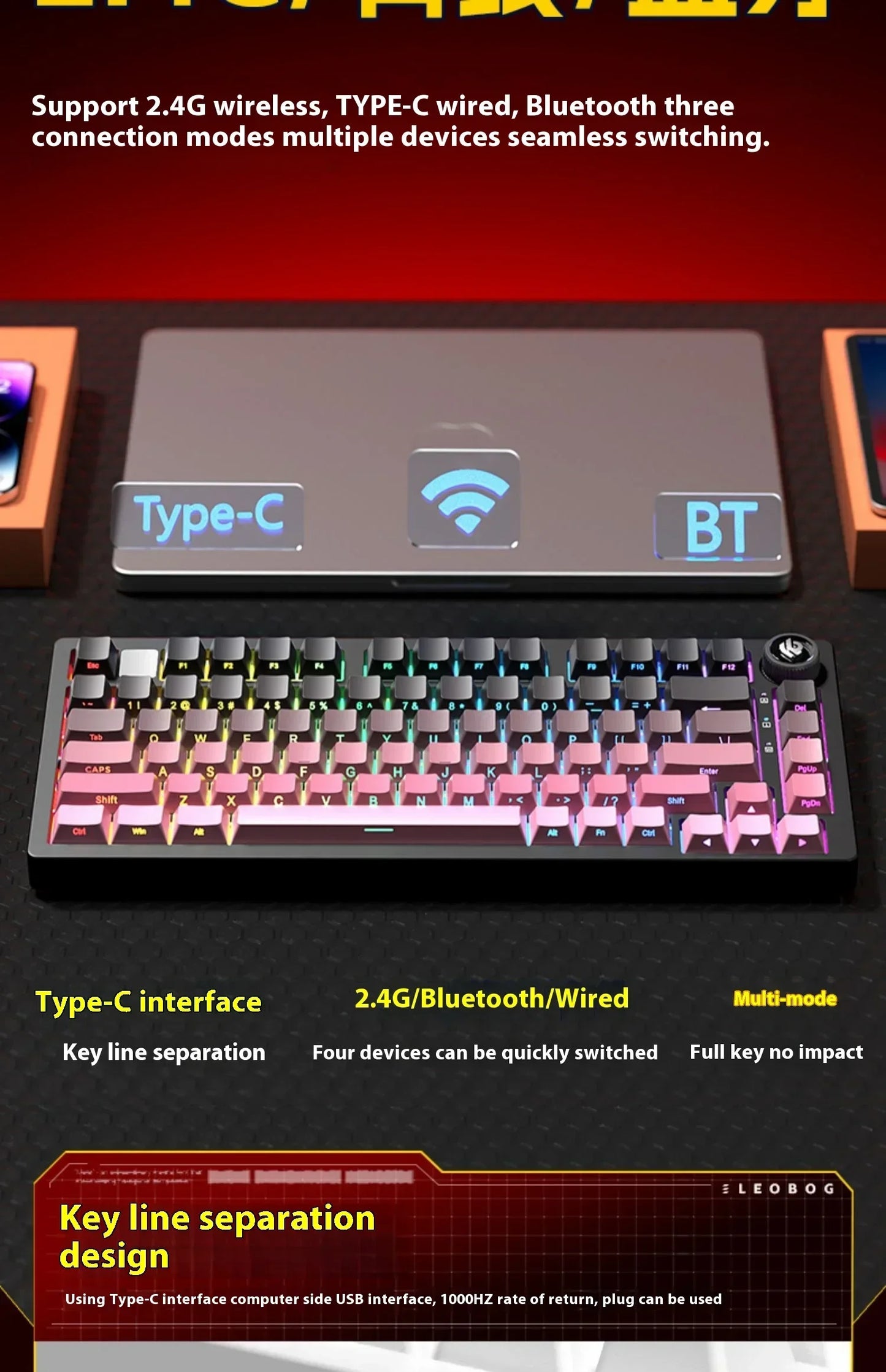 Leobog Hi75C Hi75 Hi75C Pro Aluminum Wireless Custom Mechanical Keyboard Kit Gaming Bluetooth 2.4G Wired Hotswap Gamer Keyboard