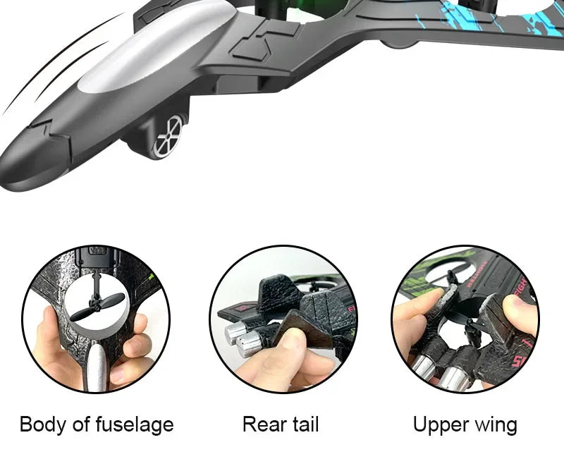RC Fighter Airplane Mini Drone Remote Control Jet Plane Stunt Drone for Adults & Kids Toy with Light