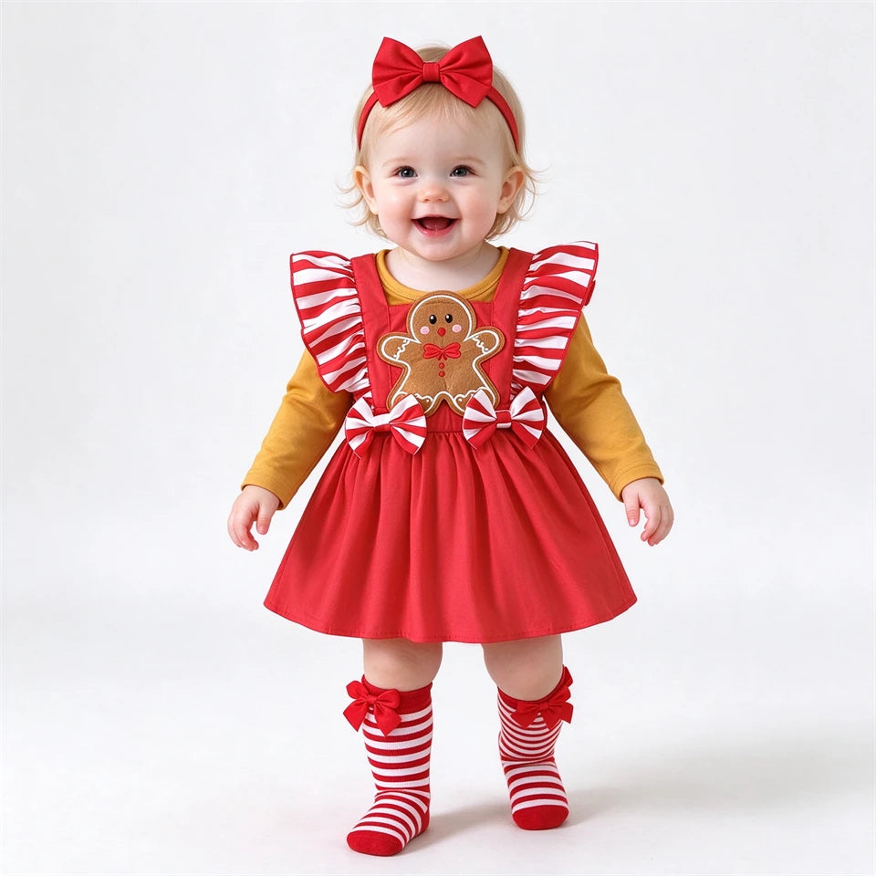 Hot Baby Girl Christmas Outfit Set Infant Toddler Gingerbread Man Costume Winter Xmas Party Holiday Celebration Newborn Clothes