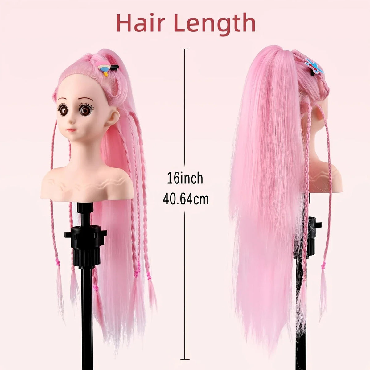 16'' Doll Head Set for Hair Styling Training Head Manikin Practice Cosmetology Styling Hairdressing Training Braiding Heads
