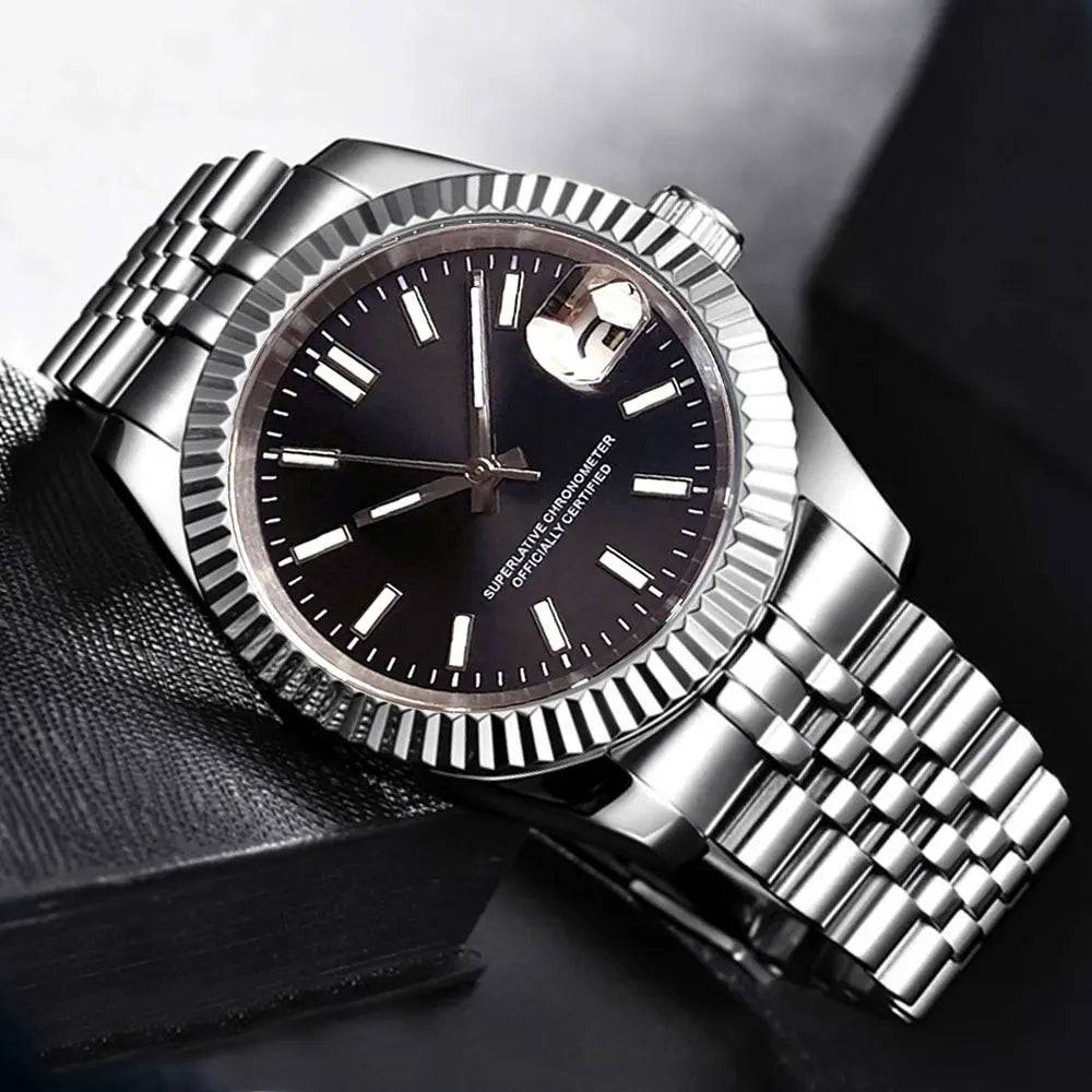 Tandorio New Round Sapphire Glass 200m Waterproof Black Sunbrust Dial Japan NH35A Automatic Mechanical Movement Men's Watch