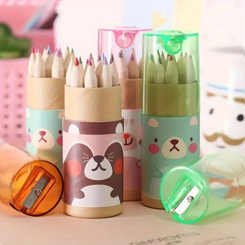 12pcs/box Children's Colore Pencil Set Crayons Cute Korean Stationery Drawing Art Tool Professional Colored Pen School Supplies