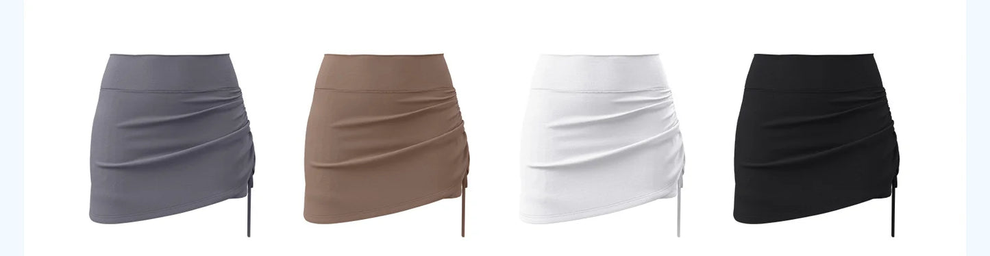2025 New Wrinkled Sports Skirts Women Fashion Gym Skirts High Waist Hip Lift Running Yoga Fitness Skirt 2 in 1 Athletic Skort