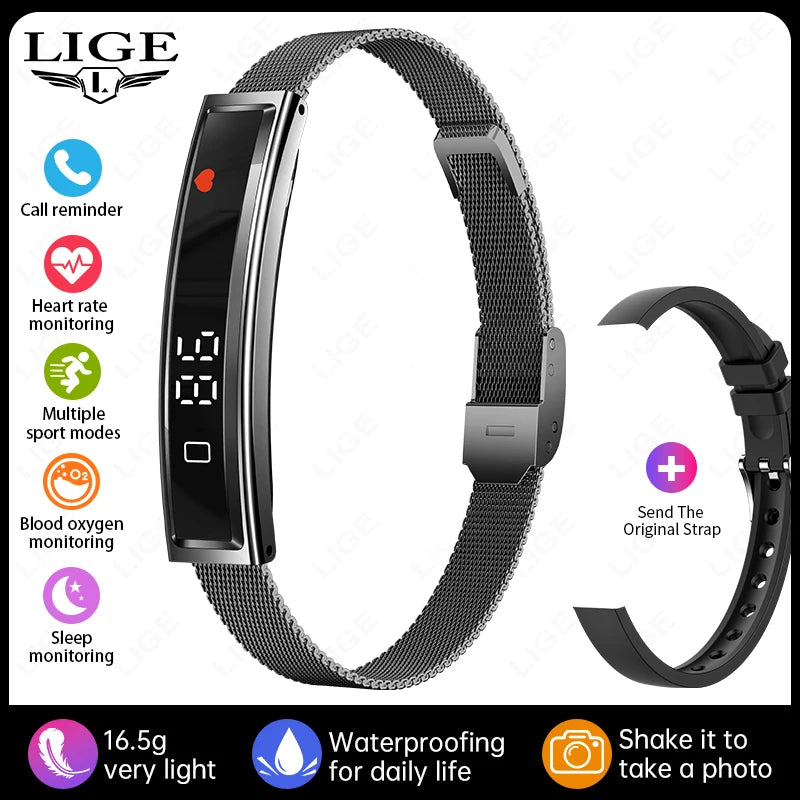 LIGE Ladies Smart Bracelet Men Health Sleep Heart Rate Monitoring Fashion Sports Band Fitness Tracker Smart Wristwatch For Women