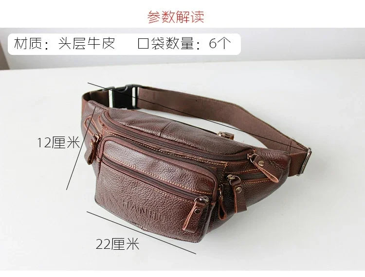 Genuine Cowhide Leather Waist Bag Men Funny Pack Belt bag Phone Pouch Multiple Pockets Hiking Running And Cycling fanny pack 가방
