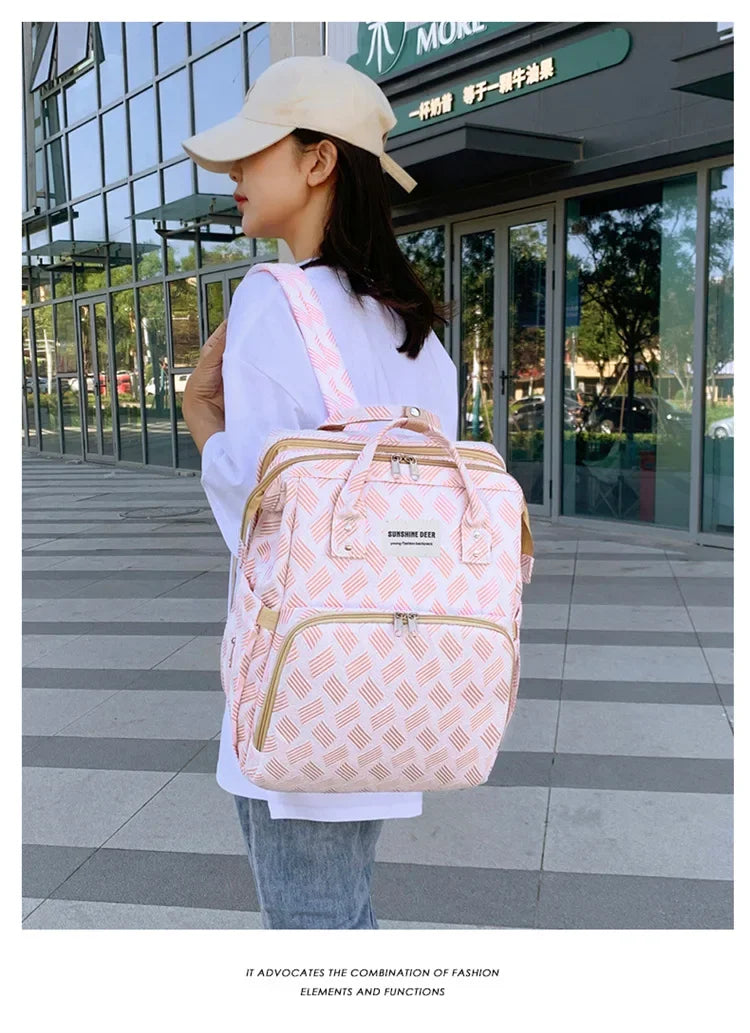 Baby Diaper Bag with Stroller Hooks Portable Baby Crib Diaper Changing Pad Baby Carrier Bag for Activity Mom Backpack 30*20*40cm