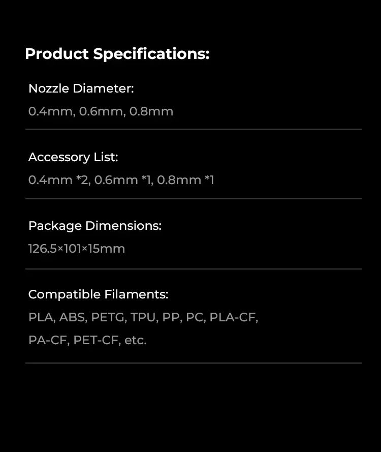 Creality K1C Nozzles Kit Unicorn Quick-Swap Nozzle 0.4/0.6/0.8mm Hardened Steel High-Speed for K1C / Ender 3 V3 Upgraded parts