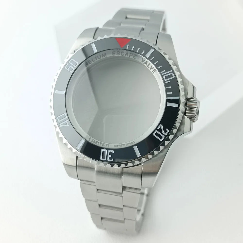 44MM Ceramic Bezel Case Silver SEA Big DEEP Homage Sapphire Crystal Watch Case Stainless 21MM Watch Strap Fit NH35 NH36 Movement