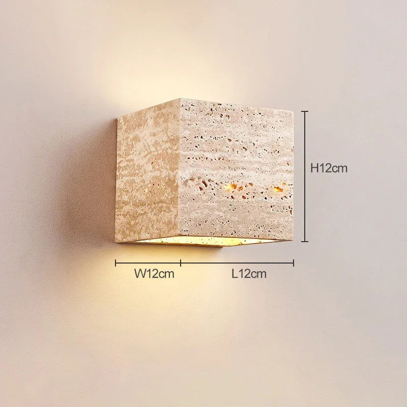 Wabi Sabi Yellow Marble Wall Lamp Led Bedside Japan Bedroom Living Room Wall Light Travertine Stair Cor