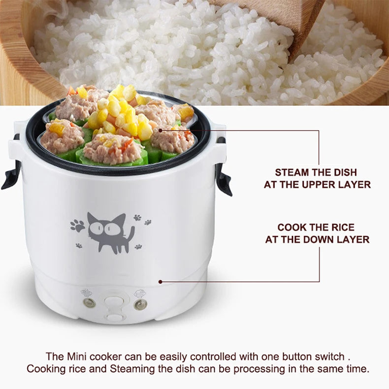 Electric Mini Rice Cooker Portable Self-driving MultiCooker 12V 24V 220V Pot Cooking Machine Pans For Car Truck Home