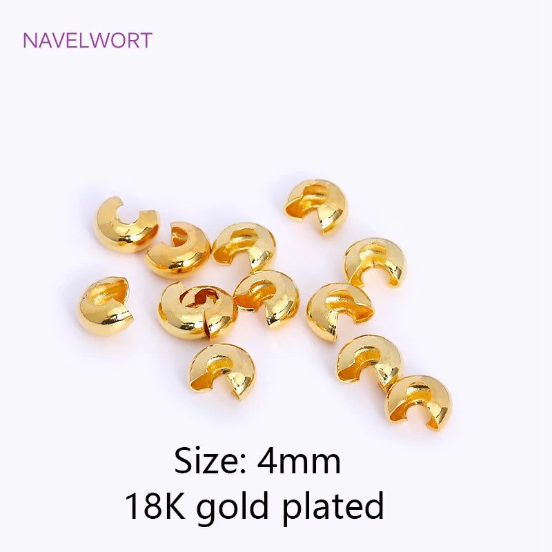 18K Gold Plated Brass Stripe Crimp End Beads Stopper Open Crimp Beads Covers DIY Handmade Crafts Accessories For Jewelry