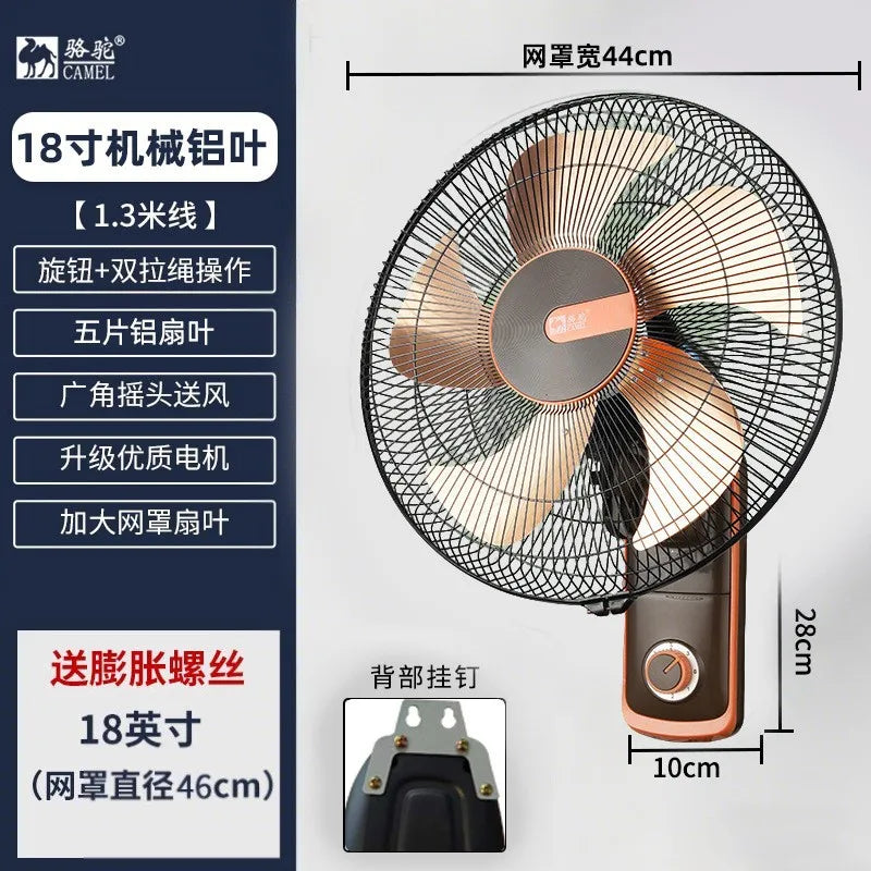 Wall Mount Oscillating Fan Metal Aluminum Blades Powerful Quiet Wide Angle Long Distance Smart Timer for Home Restaurant Kitchen