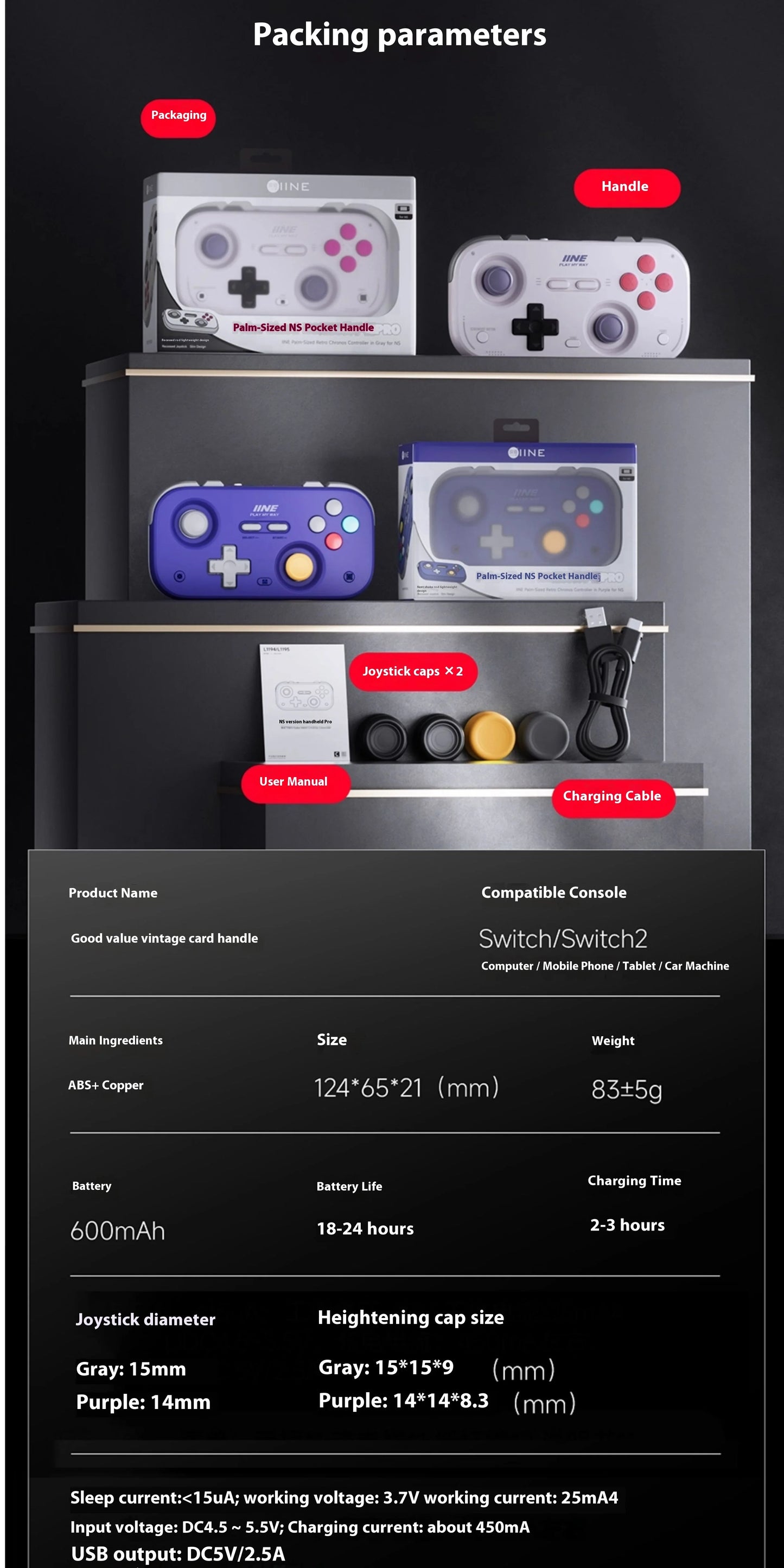 IINE Pocket Mini Controller Palm-Sized Gamepads 1000hz Hall Joystick Short Video Remote Control Suitable for NS2 Android iPhone