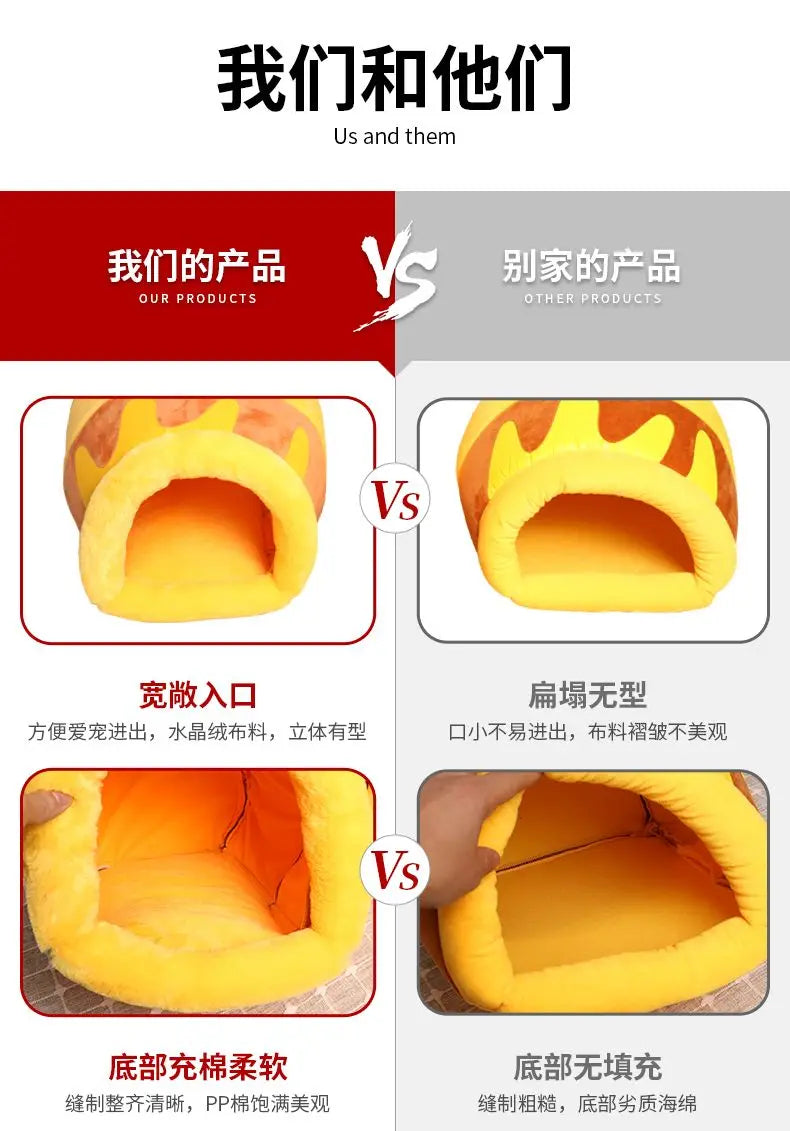 Autumn/Winter Trendy Honey Jar Cat House - Enclosed and Insulated Small Dog Kennel for All Seasons Pet Bed