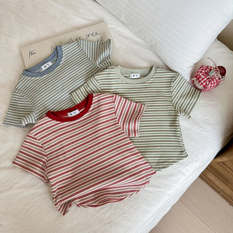 Children's Short Sleeve Boys Girls Summer New Striped T-shirt Baby Thin Bottoming Shirt Casual Wear