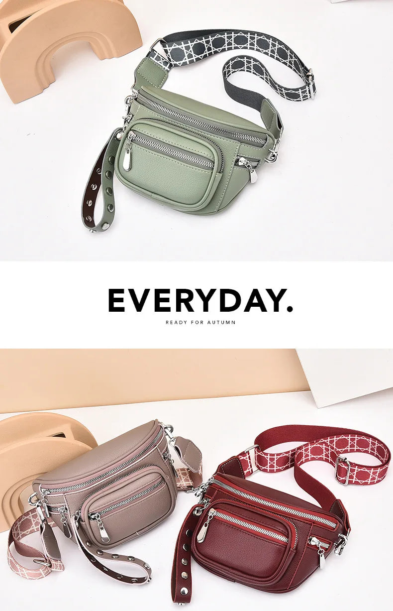 Luxury Multi-pocket 100% cowhide Crossbody Bags For Women Black Shoulder Messenger Handbags Small Chest Bag Travel Saddle bag