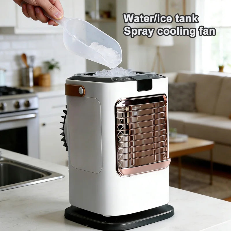 Portable Remote Control Air Cooler | Colorful Light, Dual Water Tank Ultrasonic Atomization, Strong Wind Silent Cooling Fan