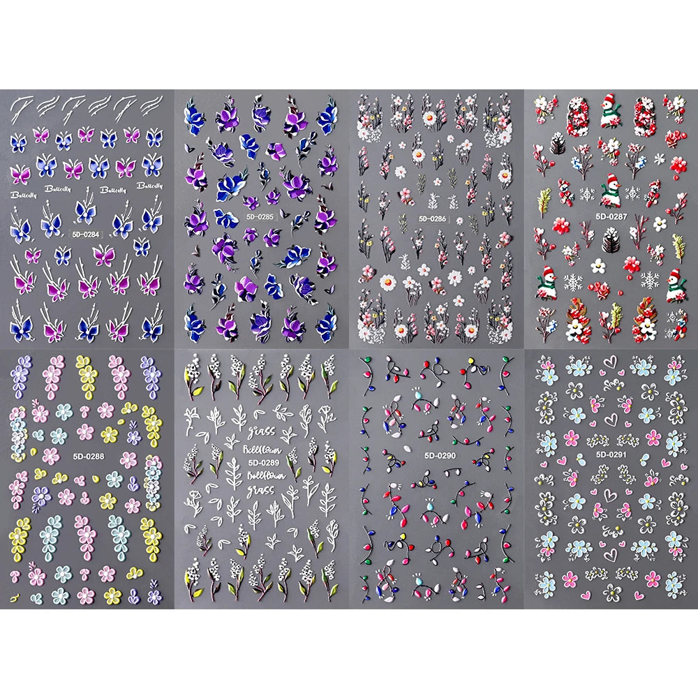 1Pc 3D Lavendar Flowers Stickers for Nails Spring Sakura Floral Leaves Self-Adhesive Sliders Decals Art Manicure for Decoration
