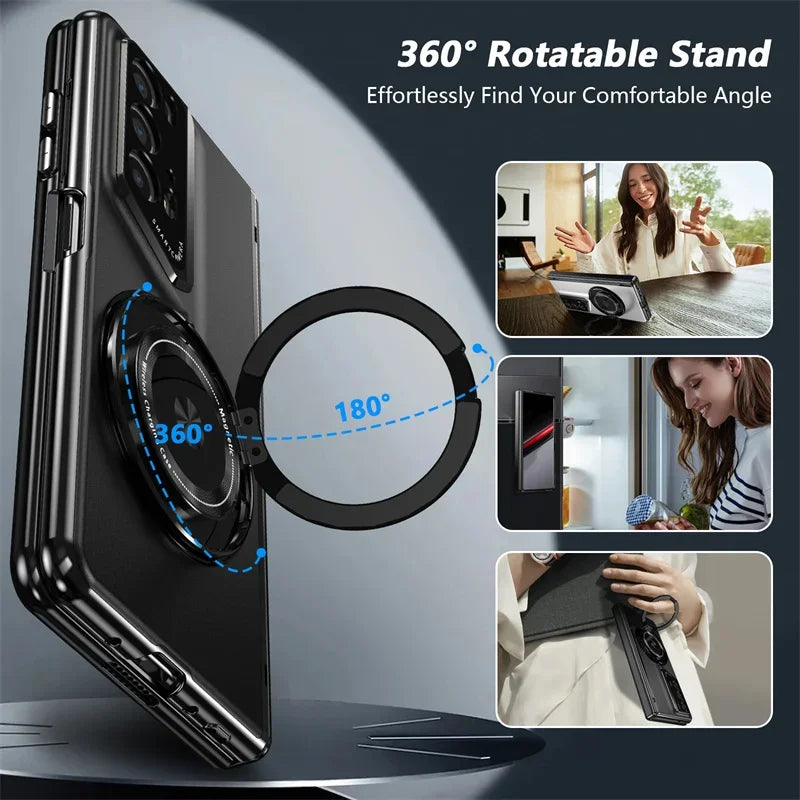 Matte Solid Color Phone Case for Honor Magic V2 RSR Hard Shell Protection Shockproof Film Protector with Holder Cover