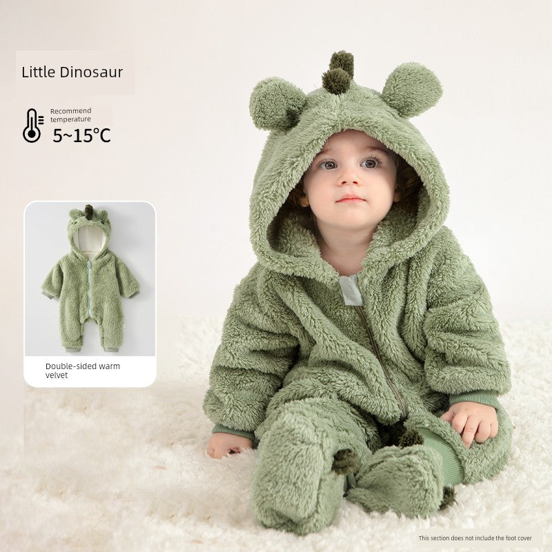 European Pregnant Woman and Baby Autumn and Winter Clothes Baby Going out Cotton-Padded Clothes Thickened Warm Jumpsuit Cute Double-Sided Velvet Outwear Romper