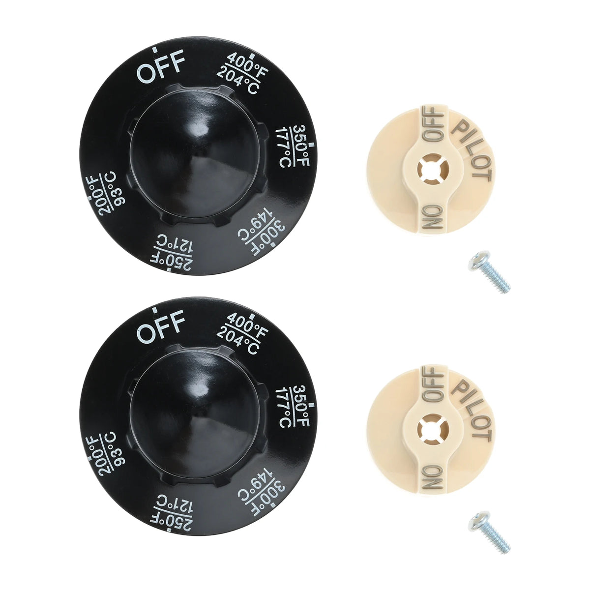 2 Sets Control Valve Beige Pilot Dial Knob and 200-400°F Thermostat Knob for Fryers, Range, Braising
