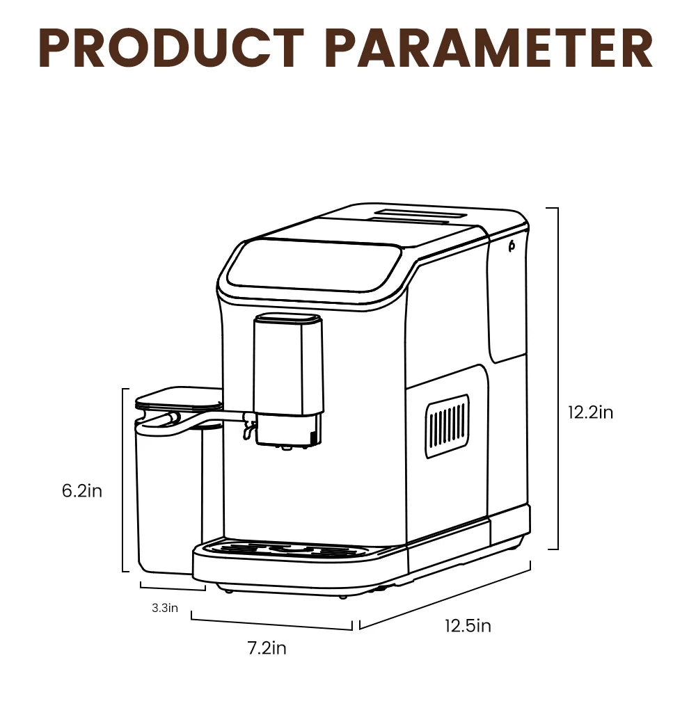 Mcilpoog WS-D5 Automatic Coffee Machine - Smart Wi-Fi , 12 Coffee Varieties, Touchscreen & Built-In Frother/1.5L Tank for Home