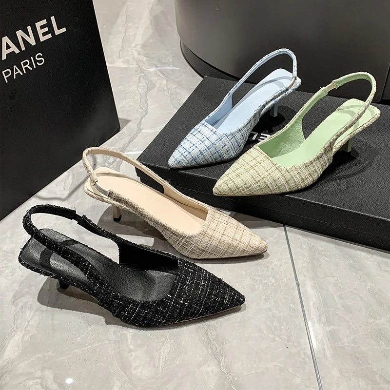 Sea Salt Blue Pointed High Heel Sandals for Women Back Hollow Half Headed Single Shoes Fashion Versatile Casual Shoes