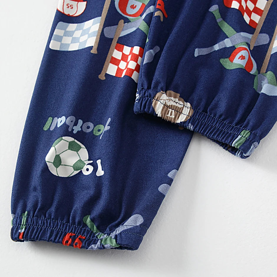 3-Piece Set of Children's Ball Printed Short-Sleeved Vest, Shorts, Pants Combination Set, Boys' Comfortable Pajamas Home Clothes