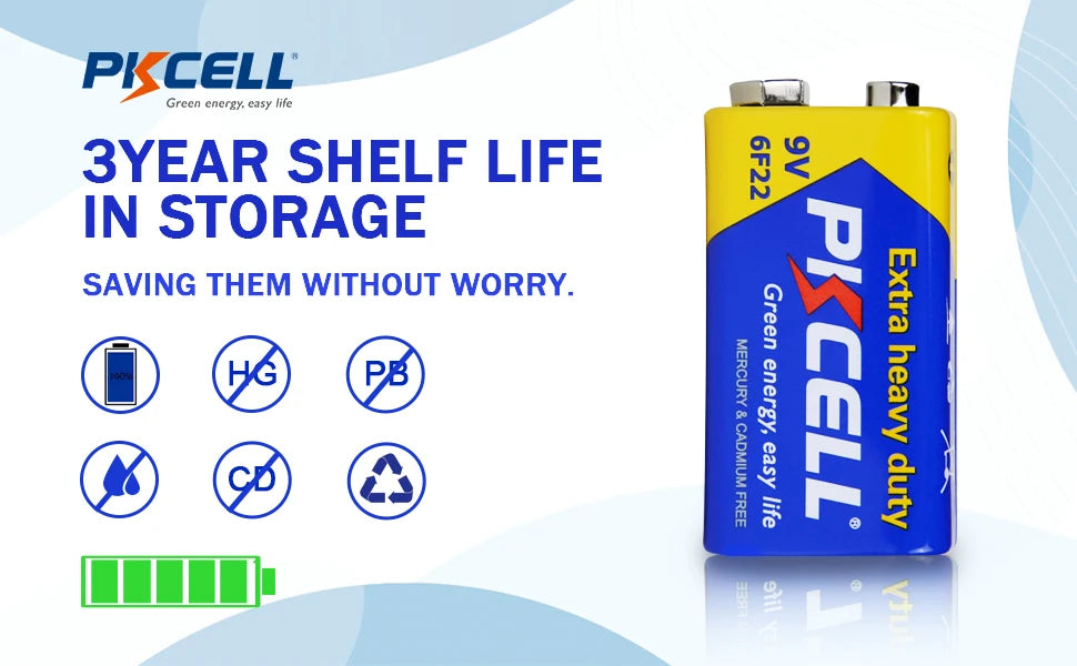 PKCELL 10PC 6F22 Battery PP3 9Volt Carbon Batteria Cell Leak-Proof Smoke Detector Batteries EN22 1604AU 6AM6 Zinc Carbon Battery