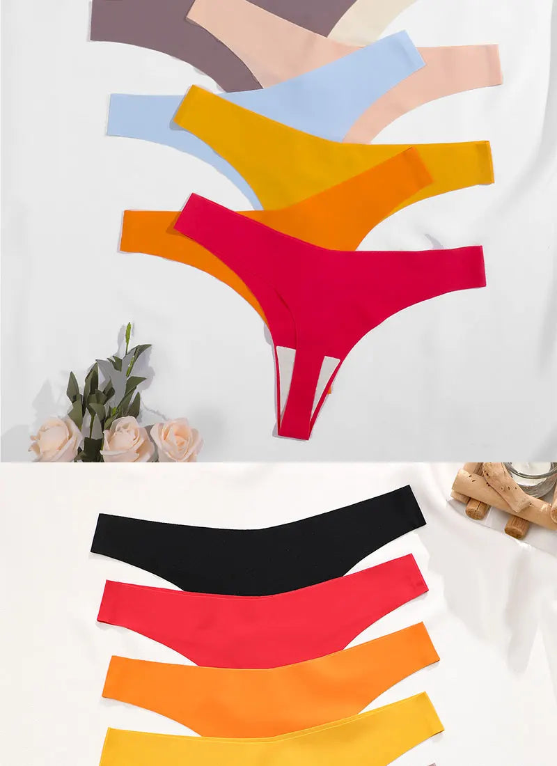5Pcs/Set Sexy G-String Underwear Female T-back Intimates Lingerie Seamless Low Waist Underpants 10 Color Lady Bikini Panty XS-XL
