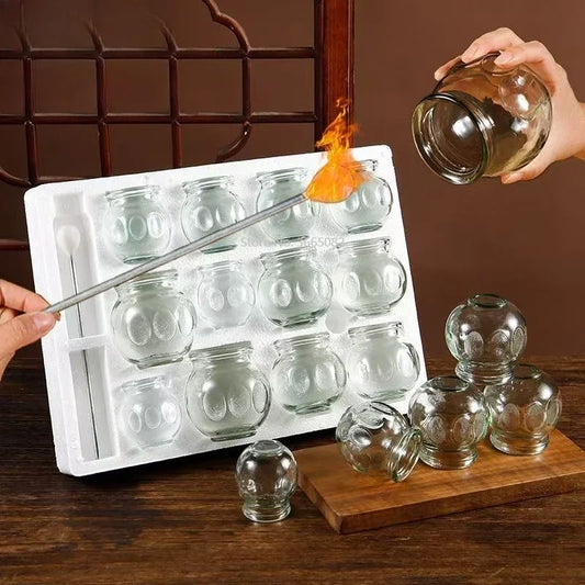 6/8/12pcs Thick Glass Cupping Beauty Can Chinese Traditional Healthcare Cupping Body Points Massage GuaSha Therapy gift fire rod