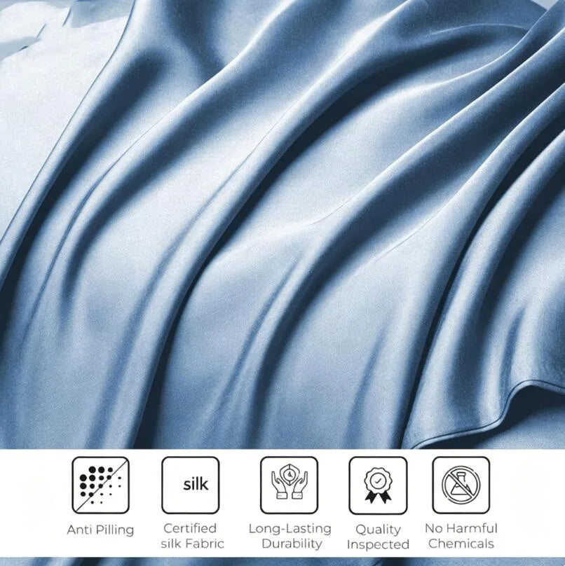 Pure Natural Mulberry Silk Fitted Sheet with All Around Elastic Band Soft Silky Breathable Mattress Cover Luxury Anti-Slip Sheet
