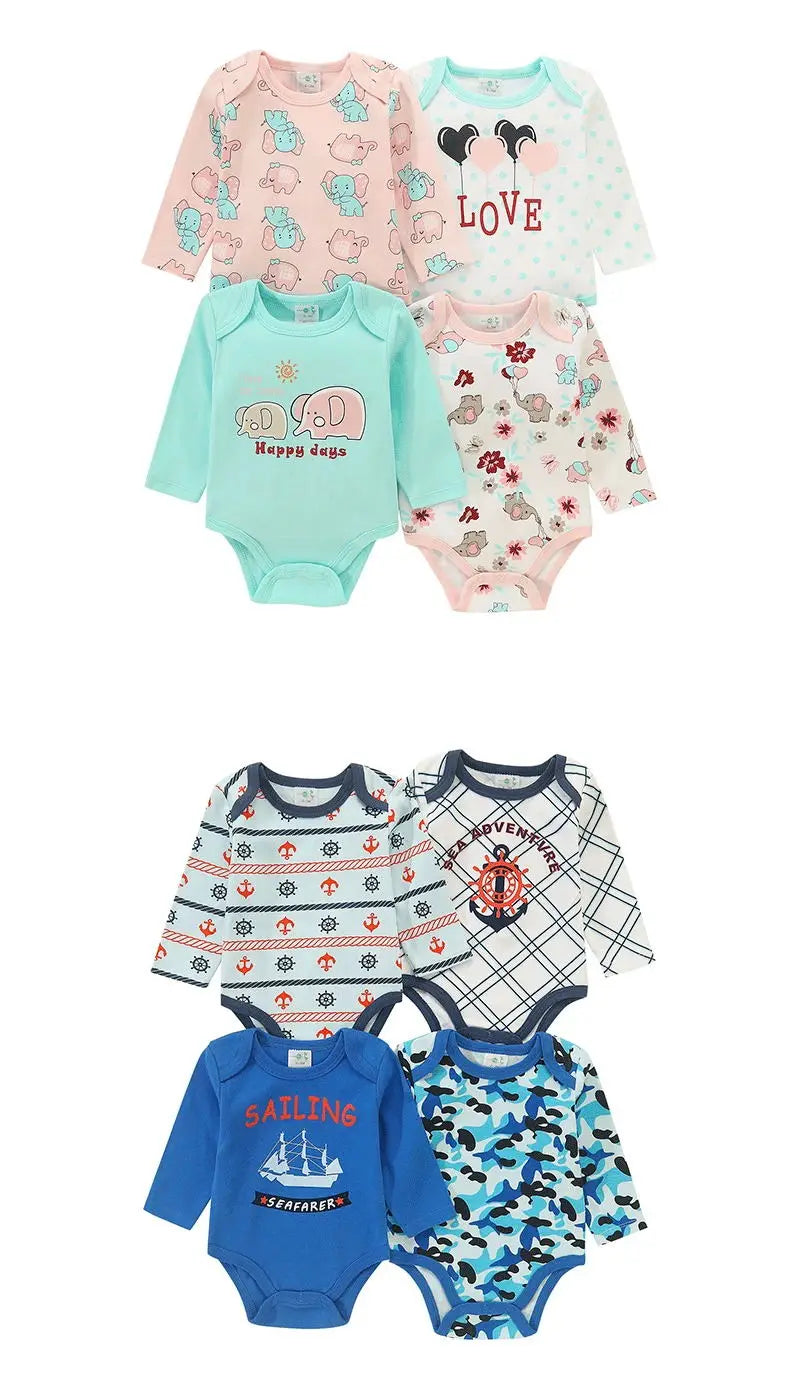 4 Pieces Baby Clothing Infant Bodysuit Long Sleeve High Quality Newborn Clothes Sets Pure Cotton Cartoon Kids Clothing for 0-12M