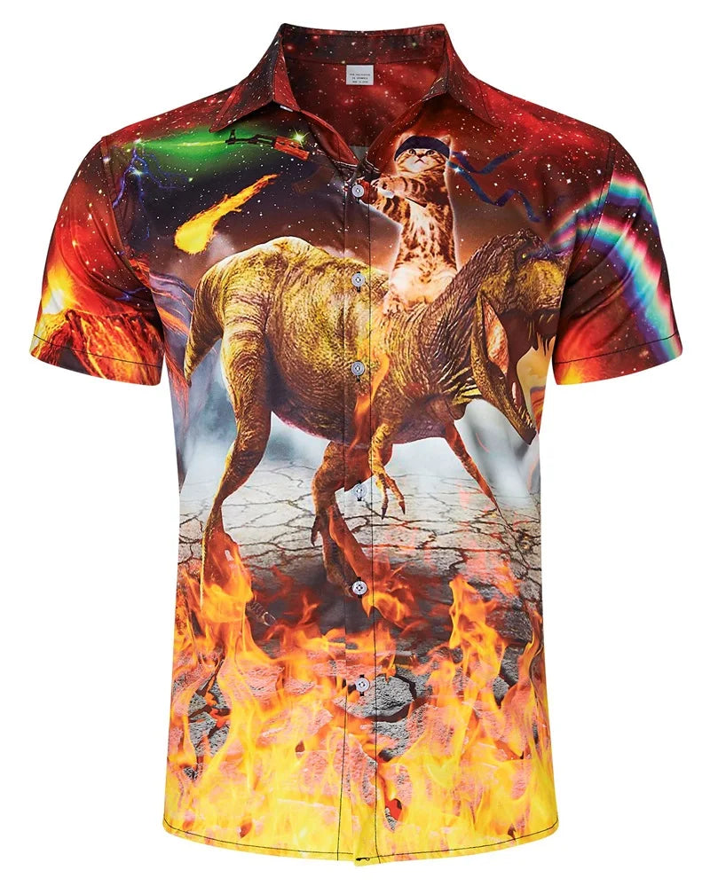 Men's Hawaiian Beach Shirt 3D Print Animal Funny Tee Top Casual Short Sleeve Button Down Holiday Aloha Shirts Streetwear