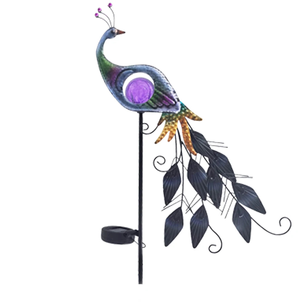 1pc Peacock Solar Garden Light, Solar Landscape Lights Metal Solar Pathway Stake Lights with Crackle Glass Ball Decor Lights