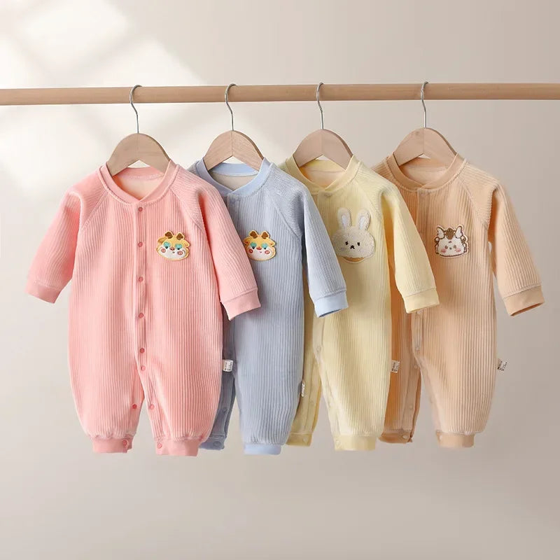 Autumn Baby Jumpsuit Long Sleeves Long Pants Warm Autumn Winter Double-faced Fleece Cartoon Design for Boys Girls Bodysuit