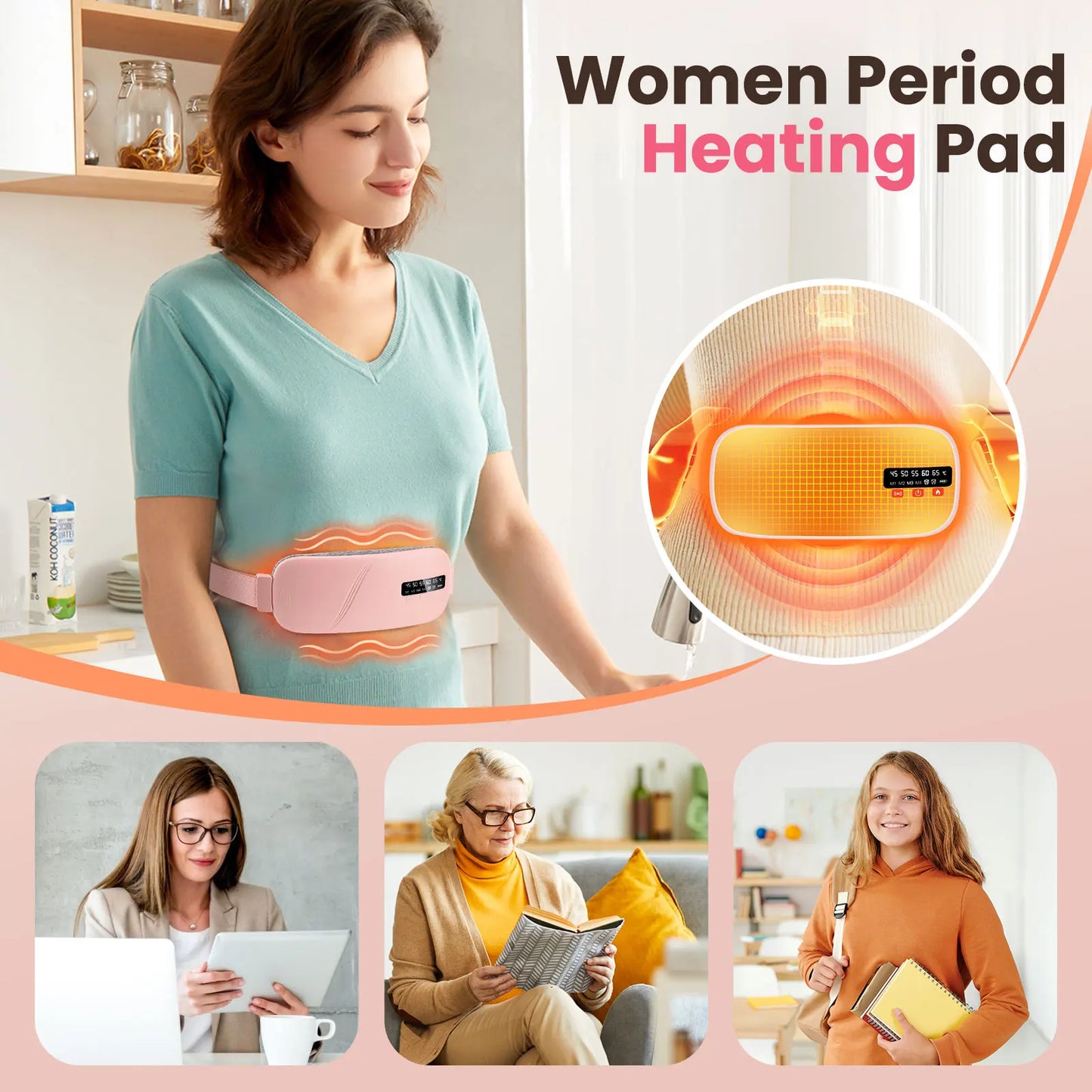Cordless Electric Heating Pad Belt Adjustable Levels for Women Best Abdominal Heating Massager Hot Compress for Menstrual Period