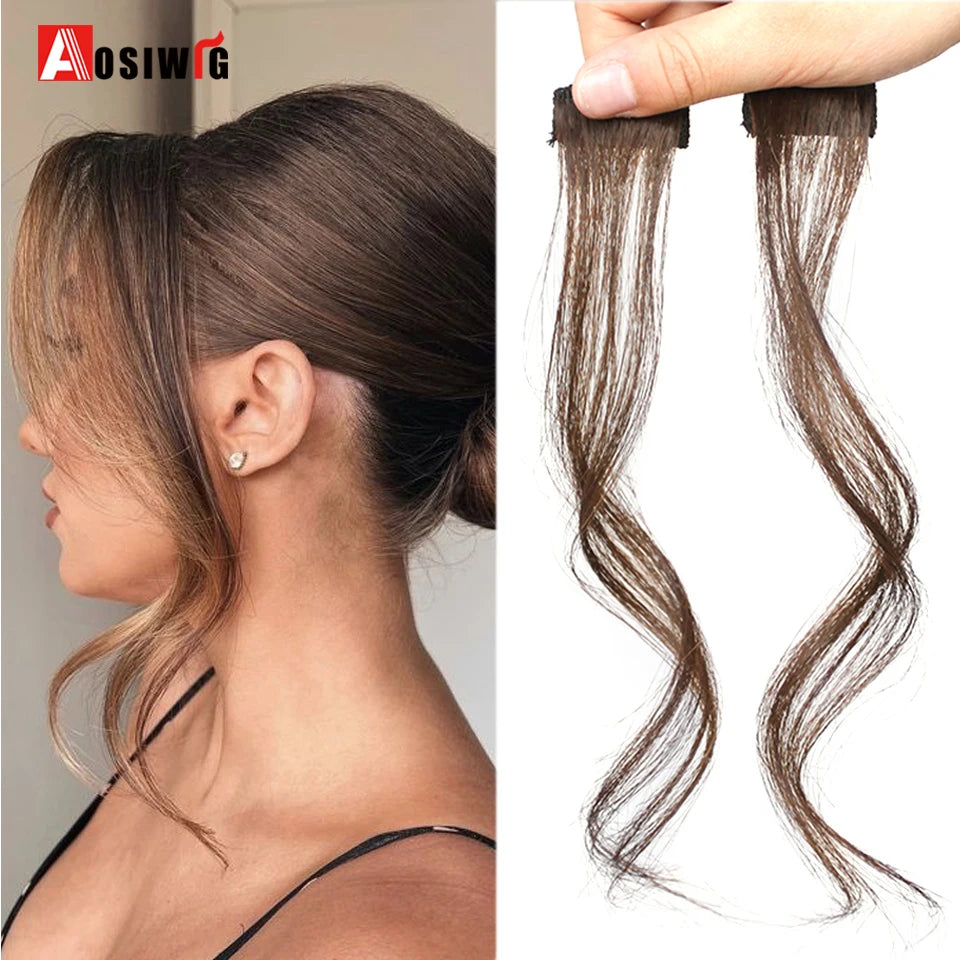 2PC Synthesis Bangs Wig Hair Extensions Curly Clip-on Hair Front Side Long Wavy Blone  Bangs With Clip Invisible Fringe Fake Hai