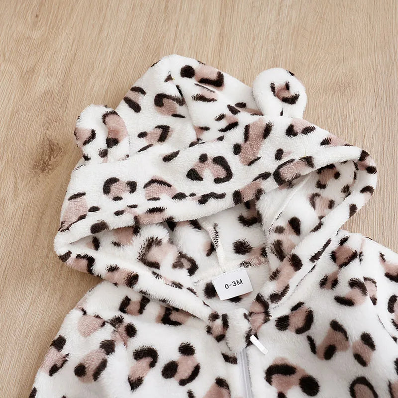 Autumn and Winter Comfortable Warmth white leopard Romper Onesie Newborn Knitted Newborn Baby Boy Newborn Baby Girl Toddler cool
