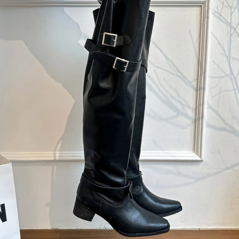 Women's Chelsea Boots 2025 Autumn New Suede High Heel Knee-high Boots Sexy Pointed Designer Elegant Banquet Ladies Gothic Boots