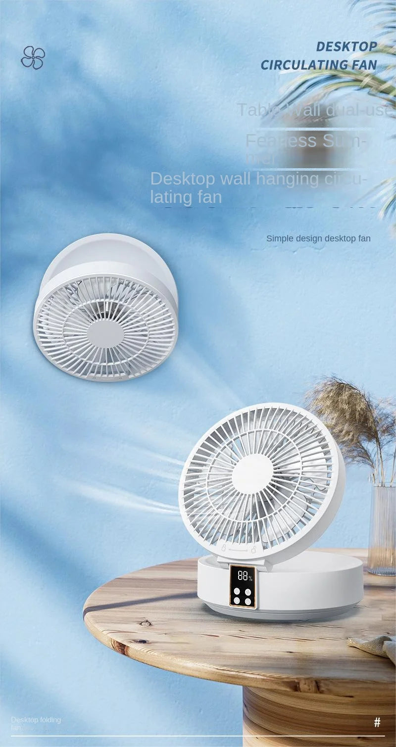 2023 New Fan With Remote Control Portable Wall-hanging Rechargeable Usb Electric Folding Fan Nightlight Air Cooler Household
