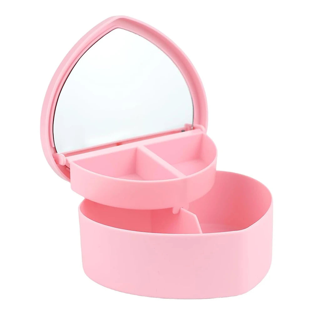 Hair Accessories Box Jewelry Storage With Mirror Pink Hair Clips Rubber Band Organiser For Girls Children Portable Travel Case