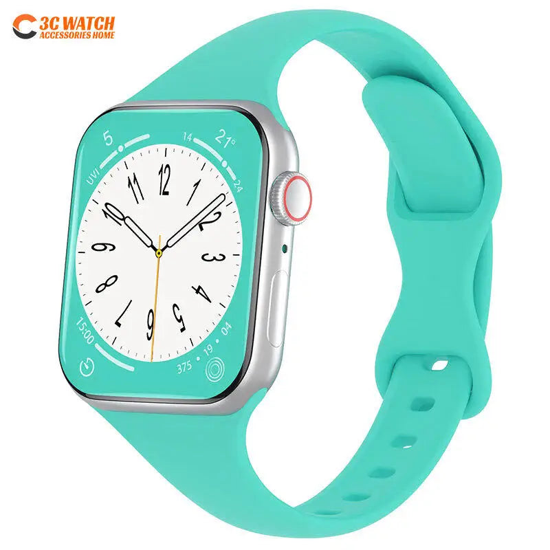 Thin Silicone Strap For Apple Watch 40mm 44mm 45mm 41mm 38mm 42mm Solid Color Strap Bracelet For IWatch Series 1 2 3 4 5 6 SE 7