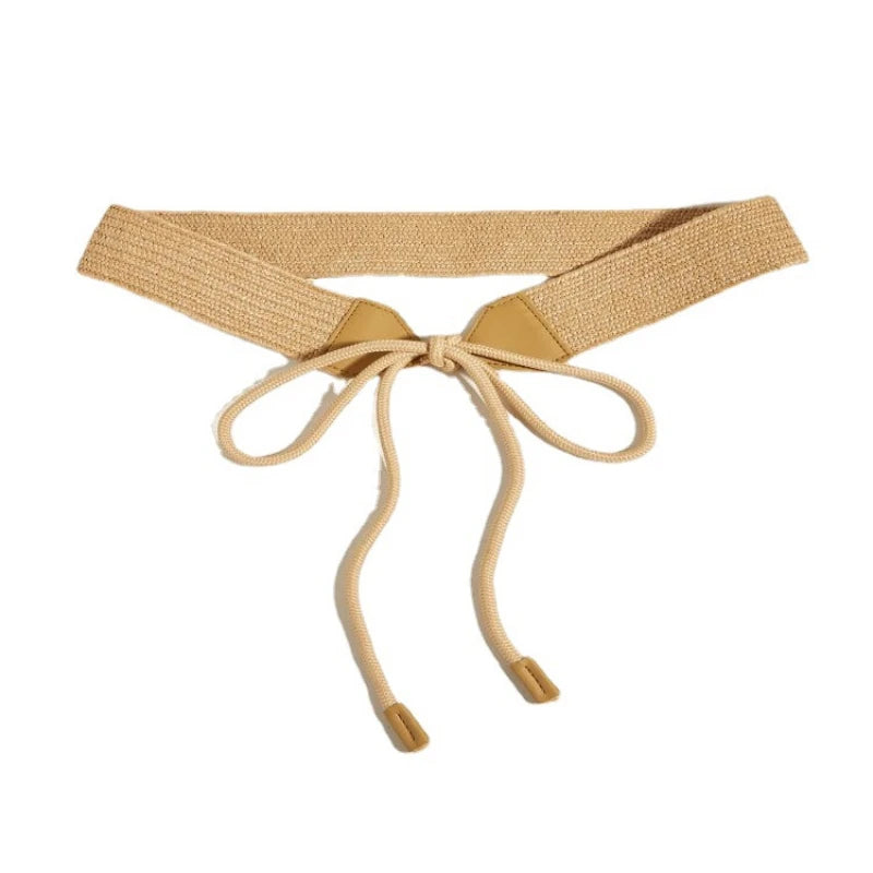 New Korean Version of Rope Belt for Women Fashion All-in-one Dress Bohemian Pastoral Style PP Grass Woven Wide Belt Summer